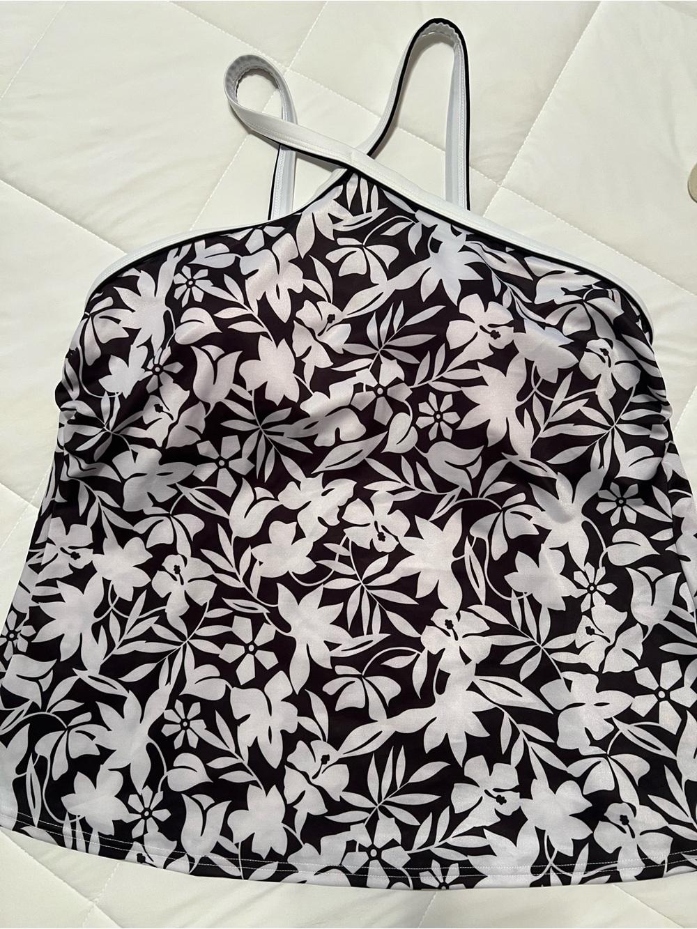 Lands' End Black and White Floral Tankini Top